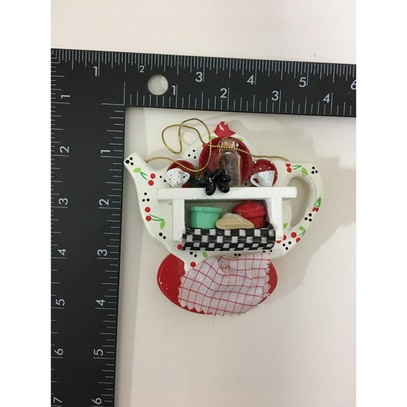 Rare One of A Kind Handmade TEAPOT CHRISTMAS ORNAMENT Wood 4" Collectible - Picture 3 of 9